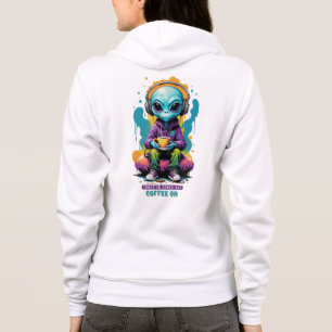 Tuned in Zoned out Coffee On   Cute Alien Art Hoodie