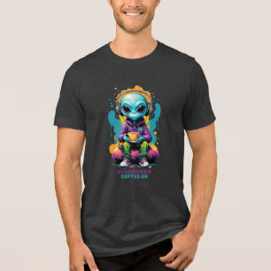 Tuned in Zoned out Coffee On Cute Alien Art Tri-Blend Shirt