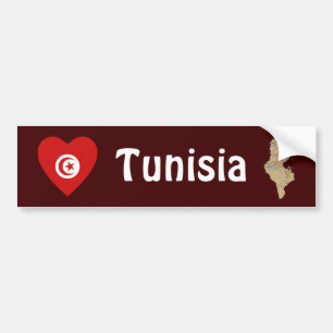Tunisia Flag Heart + Map Bumper Sticker