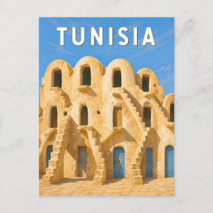 Tunisia Illustration Travel Art Vintage Postcard