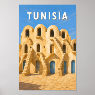 Tunisia Illustration Travel Art Vintage Poster