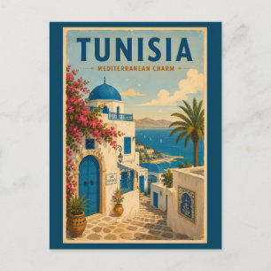 Tunisia Landscape Illustration Travel Art Vintage Postcard