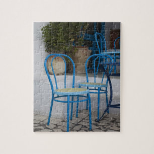 Tunisia, Sidi Bou Said, cafe chairs Jigsaw Puzzle