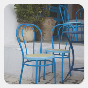 Tunisia, Sidi Bou Said, cafe chairs Square Sticker