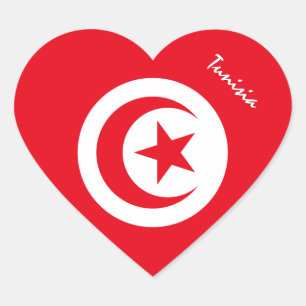 Tunisia Sticker, Heart, Patriotic Tunisian Flag Heart Sticker