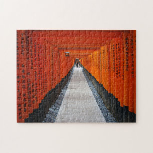 Tunnel of red shrine gates at Fushimi Inari, Kyoto Jigsaw Puzzle