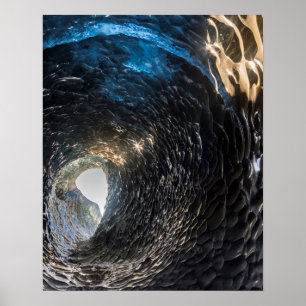 Tunnel thorugh an ice cave, iceland poster