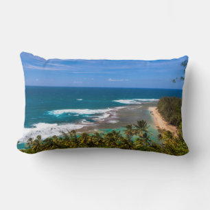 Tunnels Beach as seen from the Kalalau Trail Lumbar Cushion