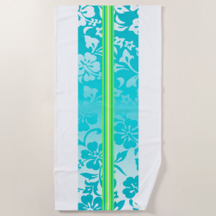 Tunnels Beach Hawaiian Hibiscus Surfboard Teal Beach Towel
