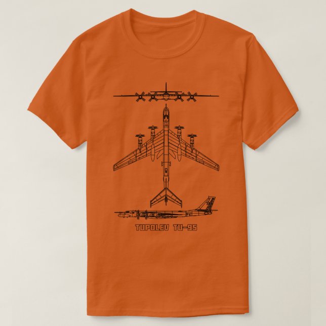 Tupolev Tu95 Russian Strategic Bomber Plane Bluepr T-Shirt (Design Front)