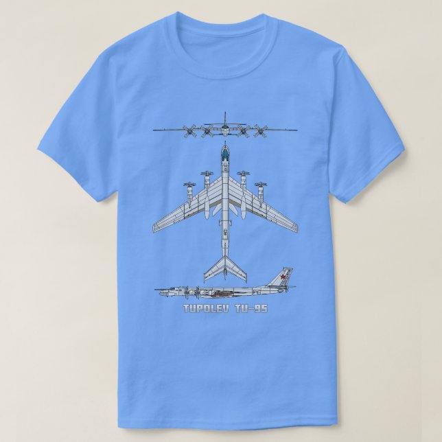 Tupolev Tu95 Russian Strategic Bomber Plane Diagra T-Shirt (Design Front)