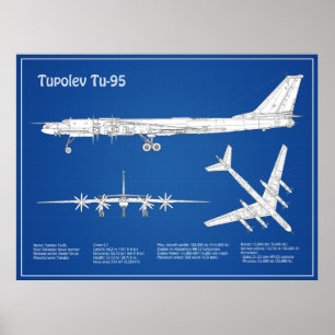 Tupolev Tu-95 - Aeroplane Blueprint Plans ABD Poster