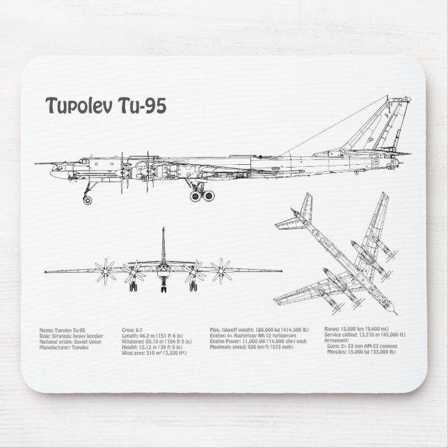 Tupolev Tu-95 - Aeroplane Blueprint Plans BD Mouse Pad (Front)