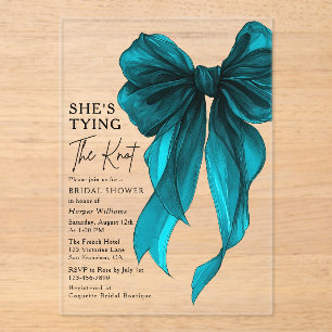 Tuquoise Bow She's Tying The Knot Bridal Shower Acrylic Invitations