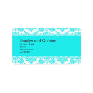 Tuquoise Damask Wedding Address Labels