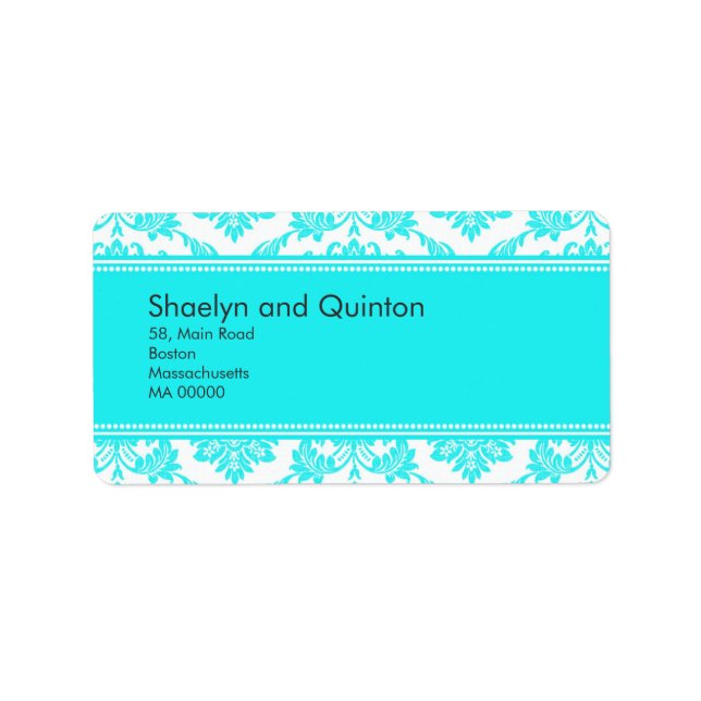 Tuquoise Damask Wedding Address Labels (Front)