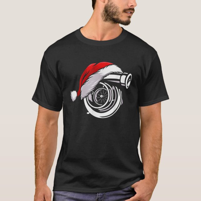 Turbo Santa Hat Car Enthusiast Racing Drifting Chr T-Shirt (Front)