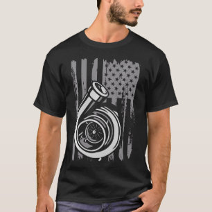 Turbo Us Flag Tuner Car Guy Car Enthusiast Racing  T-Shirt
