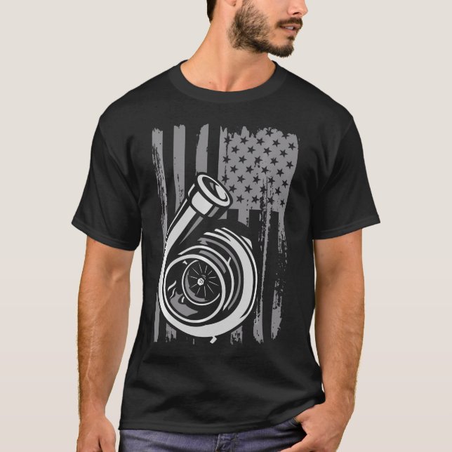 Turbo Us Flag Tuner Car Guy Car Enthusiast Racing  T-Shirt (Front)
