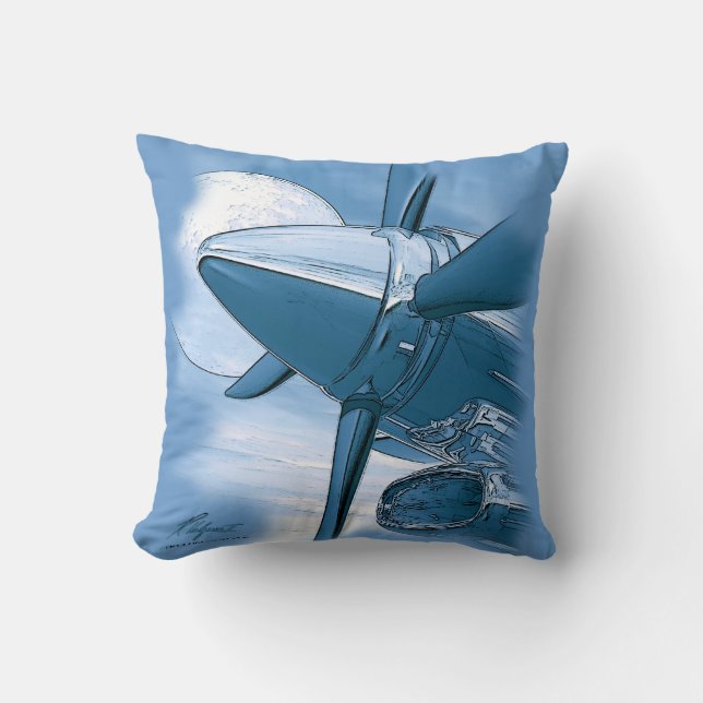 Turbo Vintage Aircraft Pillow Blue (Front)