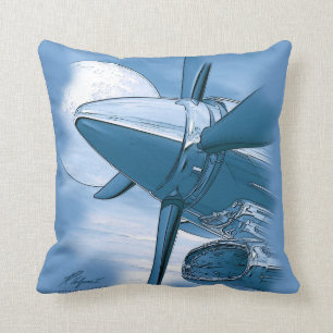 Turbo Vintage Aircraft Pillow Blue