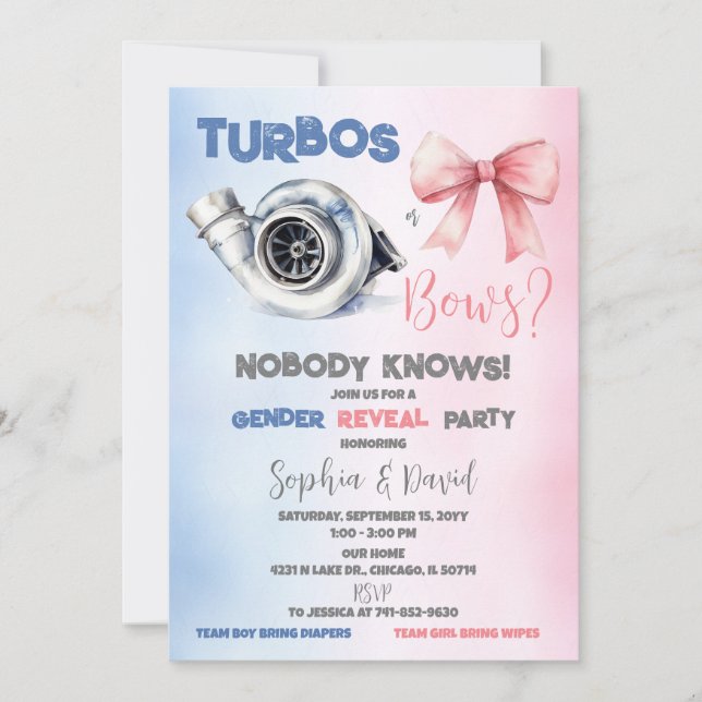 Turbos or bows Gender Reveal Party Invitation (Front)