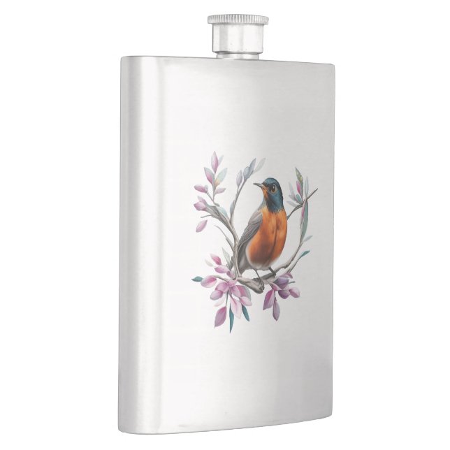 Turdus migratorius Surrounded By Mountain Laurel Hip Flask (Right)
