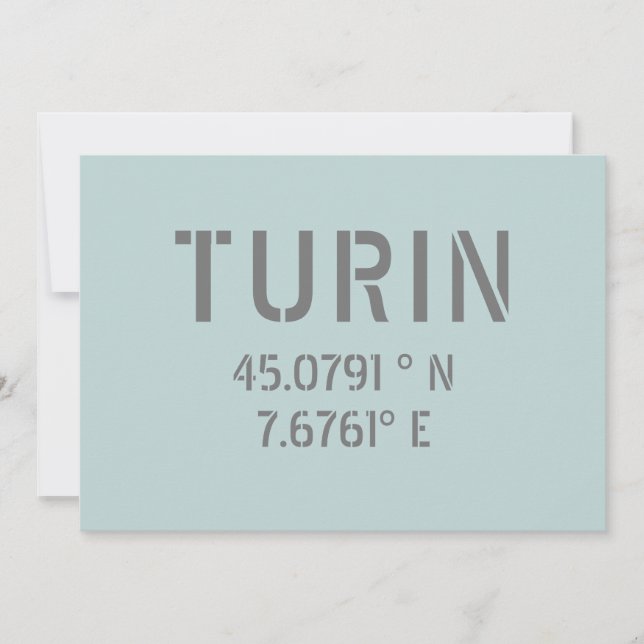 Turin Italy Latitude and Longitude Coordinates  Card (Front)