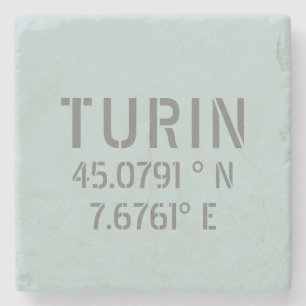 Turin Italy Latitude and Longitude Coordinates Stone Coaster