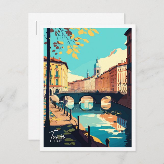 Turin Italy Vintage Travel Illustration Postcard (Front/Back)