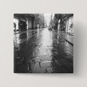 Turin Italy, Wet Street Evening 15 Cm Square Badge