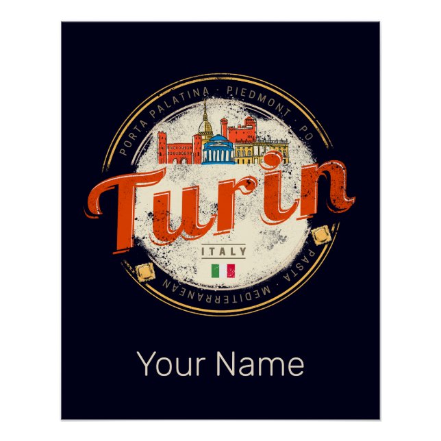 Turin Piedmont Retro Skyline Italian Vintage Pasta Poster (Front)