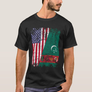 Turk Roots Half American Flag Usa Turkistan Flag T-Shirt