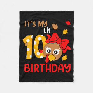 Turkey 10th Birthday Autumn Thanksgiving Party Boy Fleece Blanket