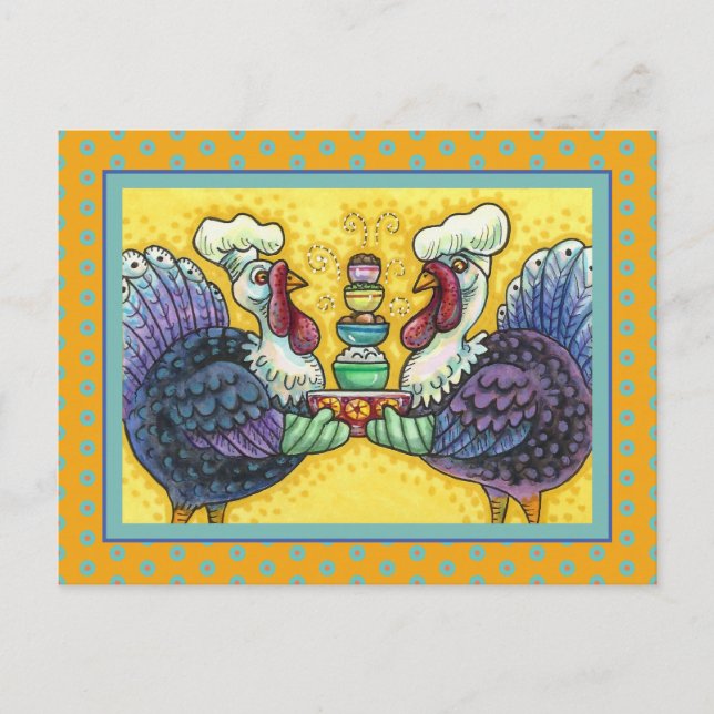 TURKEY & ALL THE FIXINS, FUNNY THANKSGIVING BIRDS HOLIDAY POSTCARD (Front)