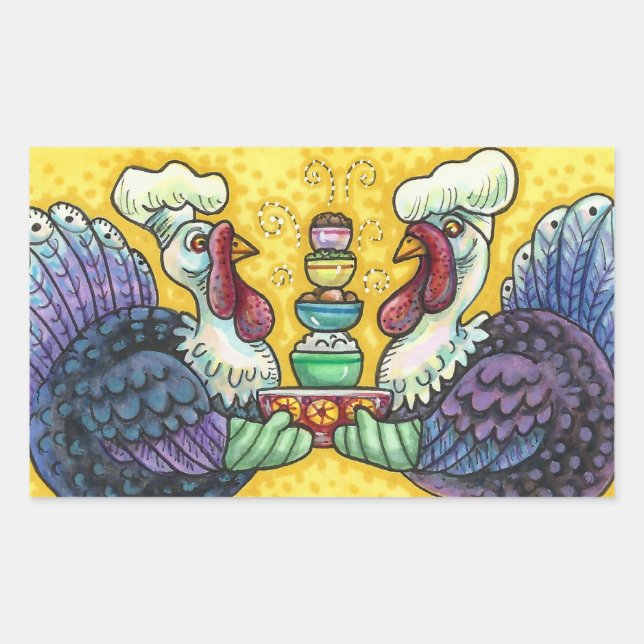 TURKEY & ALL THE FIXINS, FUNNY THANKSGIVING BIRDS RECTANGULAR STICKER (Front)