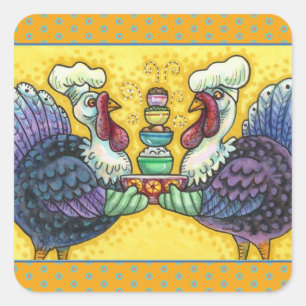 TURKEY & ALL THE FIXINS, FUNNY THANKSGIVING BIRDS SQUARE STICKER