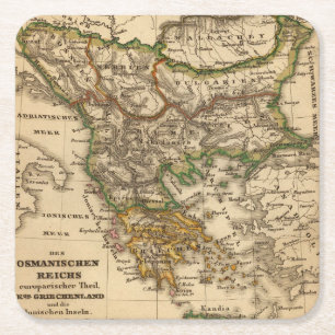 Turkey and Greece Map Square Paper Coaster