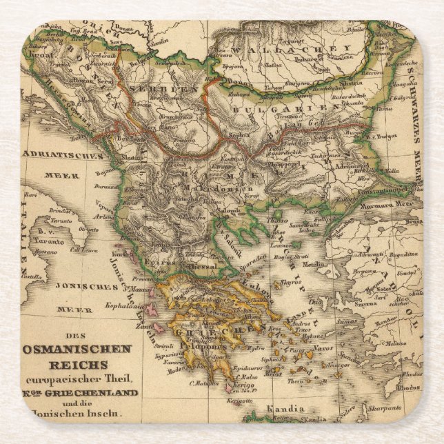 Turkey and Greece Map Square Paper Coaster (Front)