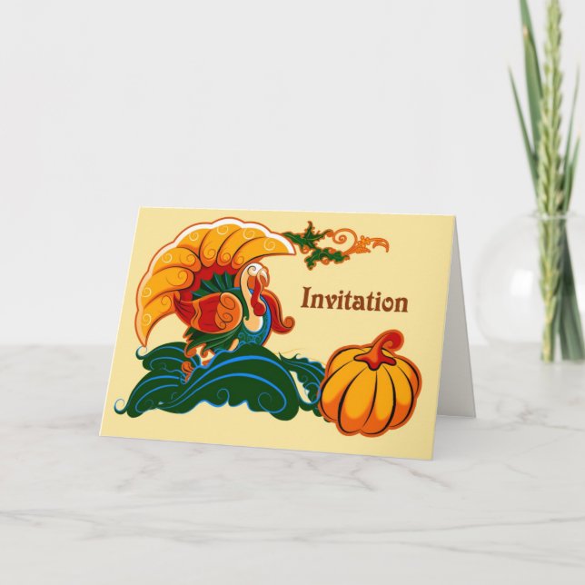 Turkey and Pumpkin Thanksgiving Dinner  Invitation (Front)