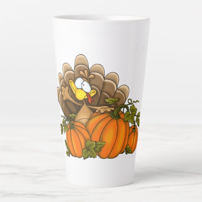 Turkey and Pumpkins Latte Mug (Front)