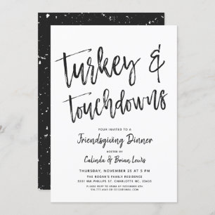 Turkey and Touchdowns   Friendsgiving Party Invitation