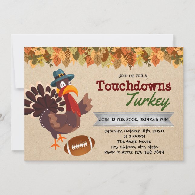Turkey and Touchdowns party invitation (Front)