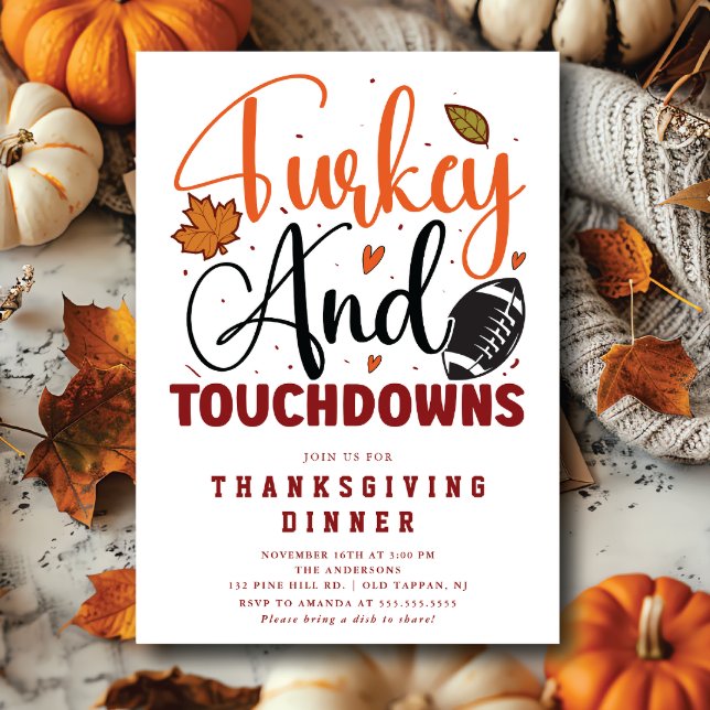  Turkey and Touchdowns Thanksgiving Dinner  Invitation (Creator Uploaded)