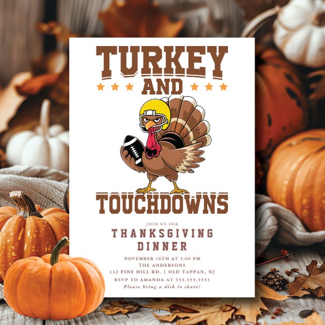  Turkey and Touchdowns Thanksgiving Dinner  Invitation (Creator Uploaded)