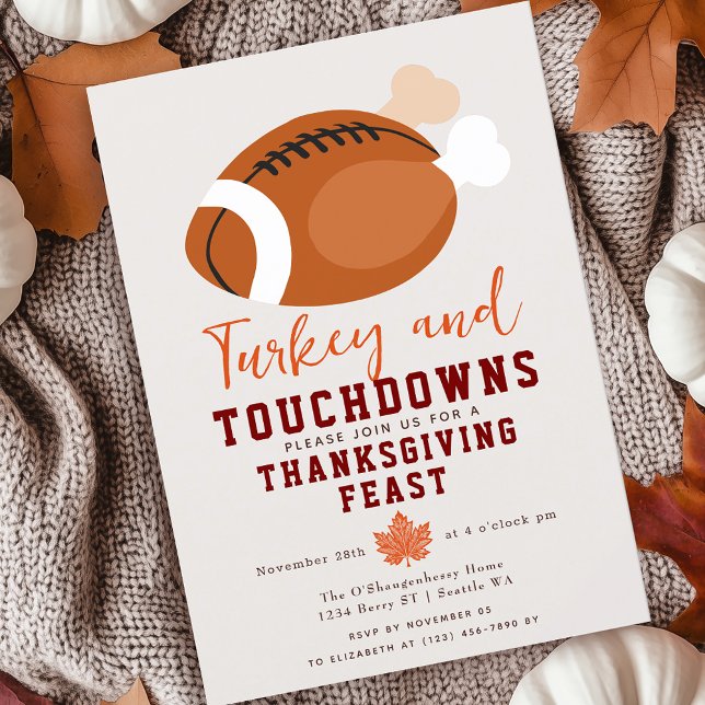 Turkey and Touchdowns Thanksgiving Dinner Invitation (Creator Uploaded)