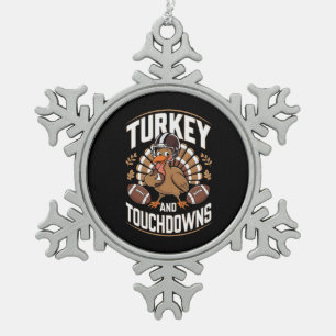 Turkey And Touchdowns Thanksgiving Football Snowflake Pewter Christmas Ornament