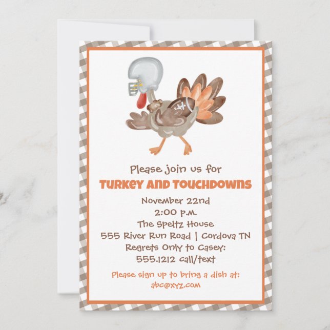 Turkey and Touchdowns Thanksgiving Invitation (Front)