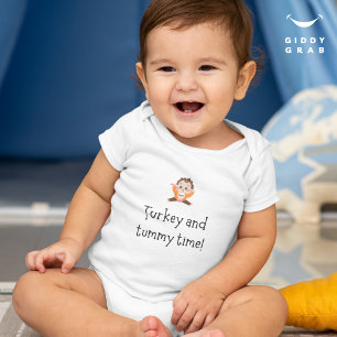 Turkey and Tummy Time Funny Thanksgiving  Baby Bodysuit