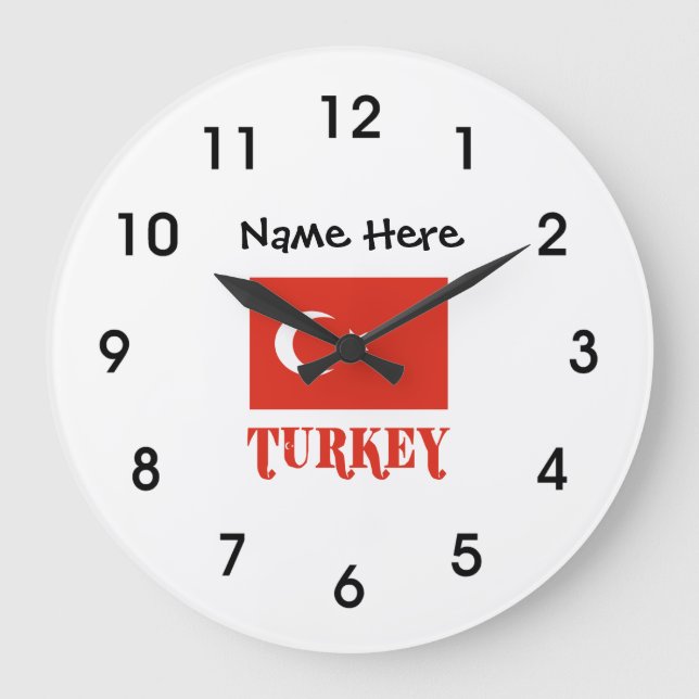 Turkey and Turkish Flag with Your Name Large Clock (Front)